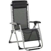 Outsunny 2pc Reclining Zero Gravity Sun Loungers ,Folding Chaise Lounge Chair with Cushions, Dark Grey(m-13)