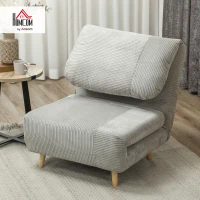 HOMCOM 2-in-1 Sleeper Chair Guest Bed, Adjustable Headrest Corduroy Look Gray 82 cm x 89 cm x 83 cm(m-2)