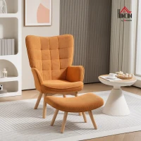 HOMCOM Accent Chair with Ottoman, Recliner in Corduroy Look, Armchair with Wooden Legs, for Living Room, Brown(m-10)