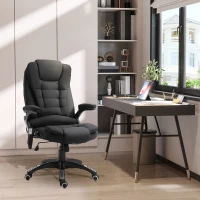 Vinsetto Office Chair with Vibration Massage, Ergonomic Desk Chair with Heating, Reclining Function, Height Adjustable Executive Chair with Remote Control, Side Pocket, Linen Look, Black(m-2)