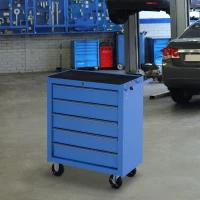 HOMCOM 5 Drawer Tool Chest on Wheels, Lockable Steel Tool Trolley with Side Handle for Workshop, Garage, Blue(m-7)