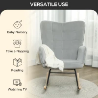 HOMCOM Rocking Chair, Thick Padding, Wide Backrest, Beech Wood/Steel Frame, Supports up to 120 kg, Light Gray(m-6)