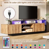 Minimalist Wooden TV Stand with 2 Cabinets and Open Shelves, Entertainment Centre for TVs Up to 70", 190L x 40W x 48.5H cm, Black+Oak(m-4)