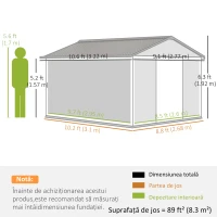 Outsunny Magazie de Depozitare de 11 x 9 din Metal pentru Unelte de Gradina cu Usi Glisante Duble si 4 Orificii de Aerisire(m-3)