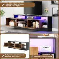 Minimalist Wooden TV Stand with 2 Cabinets and Open Shelves, Entertainment Centre for TVs Up to 70", 190L x 40W x 48.5H cm, Black+Oak(m-6)