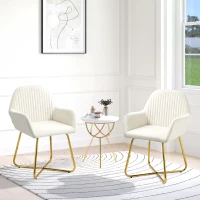 HOMCOM Modern Arm Chair Set of 2 Upholstered Accent Chair with Metal Base for Living Room Cream White(m-10)