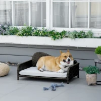 PawHut Canapé panier pour chien chat en résine tressée avec coussin doux imperméable lavable intérieur et extérieur dim. 75L x 45l x 35H cm(m-2)