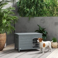 PawHut Wooden Dog House with Removable Bottom, Wire Door, Openable Top, Pet Shelter for Small Dog, 80 x 55 x 53.5cm, Grey(m-10)