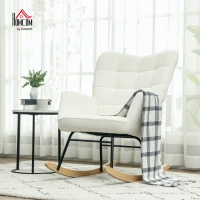 HOMCOM Rocking Chair in Fleece Look with Armrests, Ergonomic Armchair with Wooden Rockers, for Living Room, Bedroom, White(m-10)