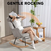 HOMCOM Vintage Rocking Chair, Curved Rockers, Thick Padding, Beechwood & Steel, Light Grey(m-4)