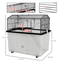 PawHut Cage hamster cage rongeur 2 étages avec roulettes plate-forme et échelle en fil d'acier 57 x 43 x 57 cm noir(m-3)
