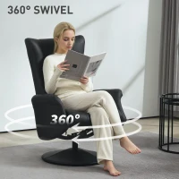 HOMCOM Swivel Recliner Chair with Footstool, PU Leather Recliner Armchair with Adjustable Back and Steel Frame, Reclining Chair Lounge with Flared Armrests for Living Room, Black(m-6)