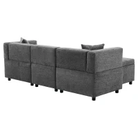 L-Shaped Sectional Sofa with Removable Storage Ottoman and 2 Pillows, Fabric Upholstery, 204L x 68W x 69H cm, Grey(m-17)