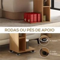 HOMCOM Mesa Auxiliar em Forma de C Mesa Auxiliar para Sofá com Rodas Compartimentos Abertos 40x30x69 cm Madeira(m-7)