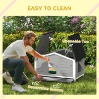 PawHut Wooden Dog Kennel for Outside, for Medium Dogs, 65H x 97L x 72Wcm, Grey(m-5)