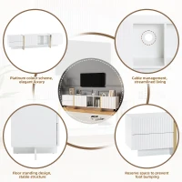 Modern TV Stand with Storage Cabinet for 85-Inch TV, Entertainment Centre with Open Shelves, 190L x 35W x 45H cm, White+Gold(m-5)