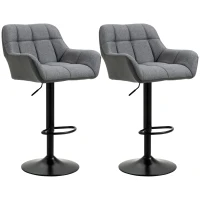 HOMCOM Bar Stool Set of 2 Retro Design Height-Adjustable Faux Leather Linen-Look Gray + Black(m-13)