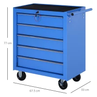 HOMCOM 5 Drawer Tool Chest on Wheels, Lockable Steel Tool Trolley with Side Handle for Workshop, Garage, Blue(m-3)