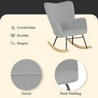 HOMCOM Rocking Chair, Thick Padding, Wide Backrest, Beech Wood/Steel Frame, Supports up to 120 kg, Light Gray(m-5)