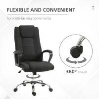 Vinsetto Office Chair Computer Chair with Rocking Function, Headrest, Ergonomic Desk Chair Swivel, Height-Adjustable Linen Touch Black 62 x 76 x 110-119 cm(m-6)