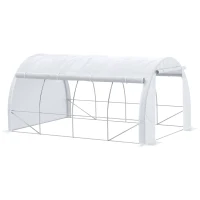 Outsunny 4 x 3 x 2 m Polytunnel Greenhouse with Roll-up Side Walls, Walk-in Grow House Tent with Steel Frame, Reinforced Cover, Zipped Door and 12 Mesh Windows for Garden, White(m-12)