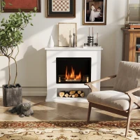 HOMCOM Camino a Bioetanolo da 0.9L con Ripiano Inferiore, in Acciaio Inox e Vetro Temperato, 86x30x82 cm, Bianco(m-9)