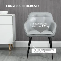 HOMCOM Scaun în Stil Industial cu Spătar din Piele Ecologică și Metal, 61x58x84 cm, Gri(m-5)