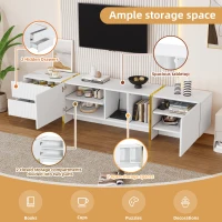 Modern TV Stand with Storage Cabinet for 85-Inch TV, Entertainment Centre with Open Shelves, 190L x 35W x 45H cm, White+Gold(m-4)