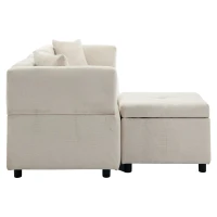 L-Shaped Sectional Sofa with Removable Storage Ottoman and 2 Pillows, Fabric Upholstery, 204L x 68W x 69H cm, Beige(m-16)