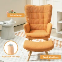 HOMCOM Accent Chair with Ottoman, Recliner in Corduroy Look, Armchair with Wooden Legs, for Living Room, Brown(m-5)