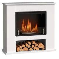 HOMCOM Camino a Bioetanolo da 0.9L con Ripiano Inferiore, in Acciaio Inox e Vetro Temperato, 86x30x82 cm, Bianco(m-1)