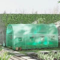 Outsunny Walk-in Polytunnel Greenhouse, Outdoor Garden Tunnel Greenhouse Tent with Zipped Roll-Up Door and 8 Mesh Windows, 4 x 2M(m-12)