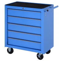 HOMCOM 5 Drawer Tool Chest on Wheels, Lockable Steel Tool Trolley with Side Handle for Workshop, Garage, Blue(m-11)