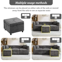 L-Shaped Sectional Sofa with Removable Storage Ottoman and 2 Pillows, Fabric Upholstery, 204L x 68W x 69H cm, Grey(m-5)