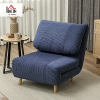 HOMCOM 2-in-1 Sleeper Chair Guest Bed, Adjustable Headrest Corduroy Fabric Blue 82 cm x 89 cm x 83 cm(m-2)