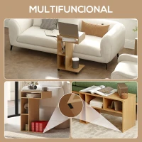 HOMCOM Mesa Auxiliar em Forma de C Mesa Auxiliar para Sofá com Rodas Compartimentos Abertos 40x30x69 cm Madeira(m-4)