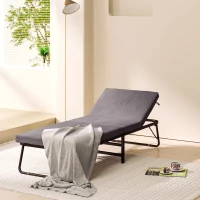 HOMCOM Cama Dobrável 70x180 cm com Colchão de Espuma Cama Dobrável com Encosto Ajustável em 5 Posições e Rodas Marrom(m-9)
