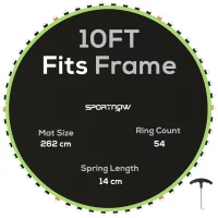 SPORTNOW Trampoline Replacement Mat with Spring Pull Tool, 54 V-Hooks, for 10ft Trampoline using 14cm Springs, Green(m-1)