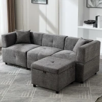 L-Shaped Sectional Sofa with Removable Storage Ottoman and 2 Pillows, Fabric Upholstery, 204L x 68W x 69H cm, Grey(m-8)