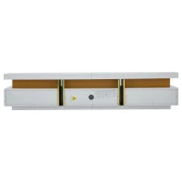 Luxury TV Stand with 3 Drawers, Faux Marble Top, and Golden Panel Design, 200L x 40W x 42H cm, White(m-14)