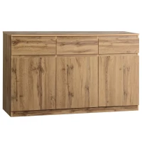 Farmhouse Oak Buffet Cabinet with 3 Drawers and Adjustable Shelves, 135L x 40W x 81H cm, Oak(m-2)