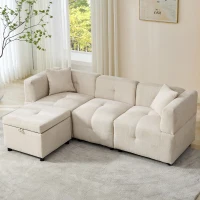 L-Shaped Sectional Sofa with Removable Storage Ottoman and 2 Pillows, Fabric Upholstery, 204L x 68W x 69H cm, Beige(m-8)