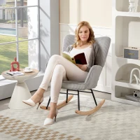 HOMCOM Vintage Rocking Chair, Curved Rockers, Thick Padding, Beechwood & Steel, Light Grey(m-10)