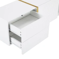 Modern TV Stand with Storage Cabinet for 85-Inch TV, Entertainment Centre with Open Shelves, 190L x 35W x 45H cm, White+Gold(m-10)