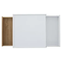 Square Rotating Coffee Table with 2 Drawers and Swivel Top, 2-Tier Centre Table with Storage, 60L x 60W x 38H cm, White+Oak(m-12)