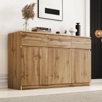 Farmhouse Oak Buffet Cabinet with 3 Drawers and Adjustable Shelves, 135L x 40W x 81H cm, Oak(m-8)