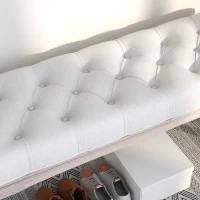 HOMCOM Panca Fondo Letto in Tessuto Effetto Lino, Schiuma e Legno, 110x37x49 cm, Bianco Crema(m-8)