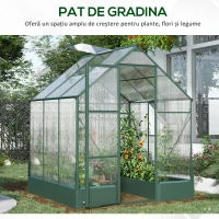 Outsunny Sera pentru Gradina din Policarbonat si Aluminiu, cu Ferestre si Vase, Baza Inclusa, 190x190x220cm(m-9)