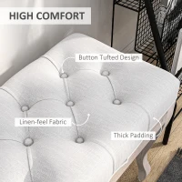 HOMCOM Bancă pentru Capătul Patului cu Înveliș Textil Aspect de In, Bancă Capitonată, 110x37x49 cm, Alb Crem(m-4)