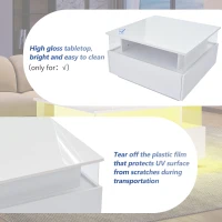Modern LED Coffee Table with Storage and Bluetooth Control, Square Design with 2 Sliding Drawers, 70L x 70W x 41H cm, White(m-7)